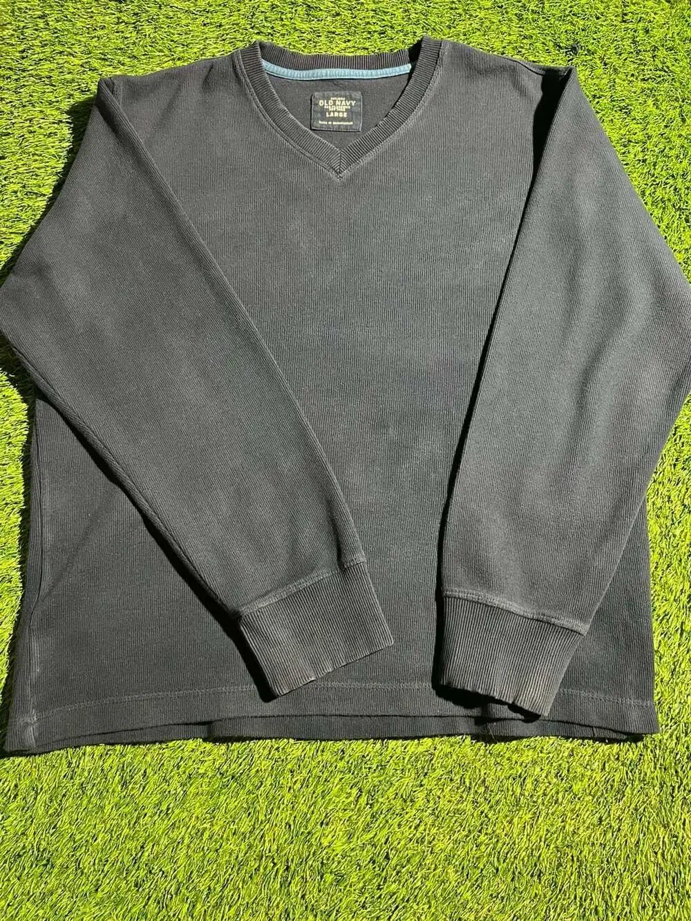 Old Navy V-Neck Sweater Size Large Black Ribbed Knit Pullover